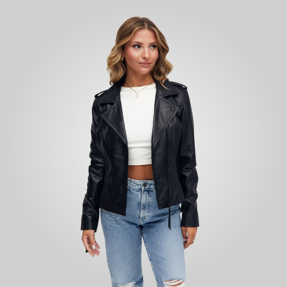 Bod & Christensen Genuine Black Leather Biker Jacket Size Large